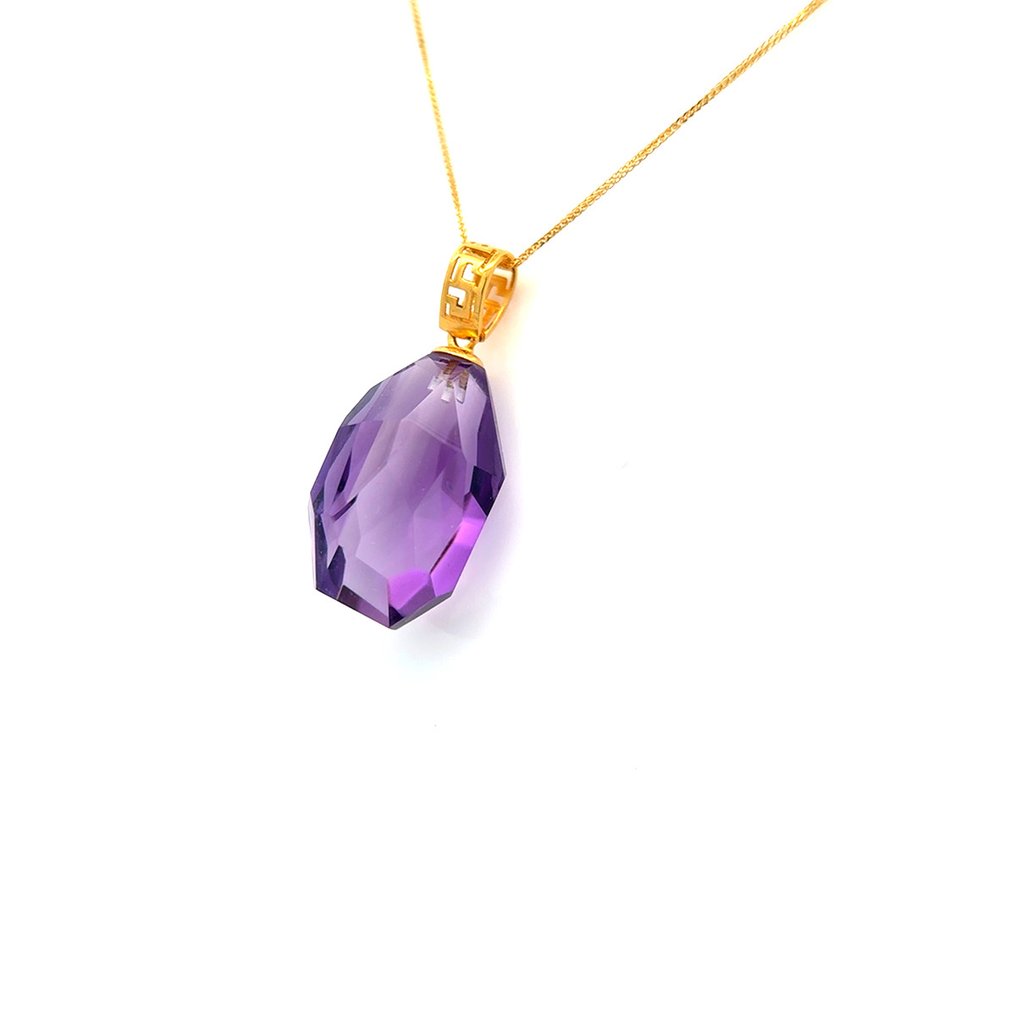 没有保留价 - 吊坠项链 - 18K包金 黄金 紫水晶 #2.1