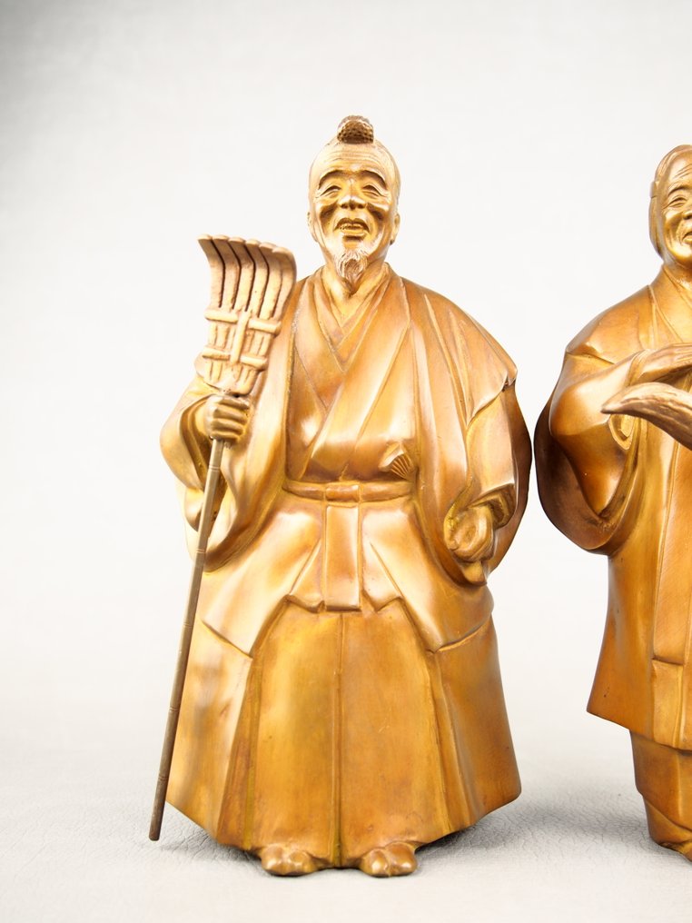 青銅色 - Higuchi Hōzan 樋口芳山 - 吉祥的高砂娃娃,祈求婚姻和睦与长寿。 - 昭和年代(1926-1989) #1.0