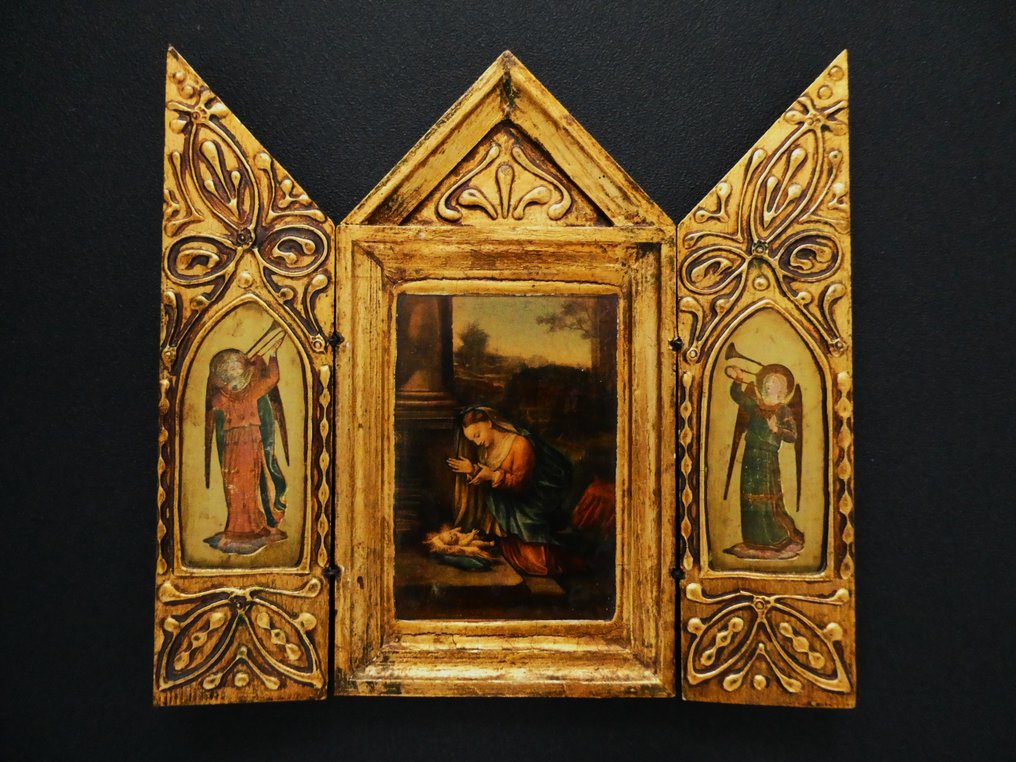Icon - Adoration of the Christ Child / Christmas Triptych - Gilded - Triptych Icon Worship #1.0