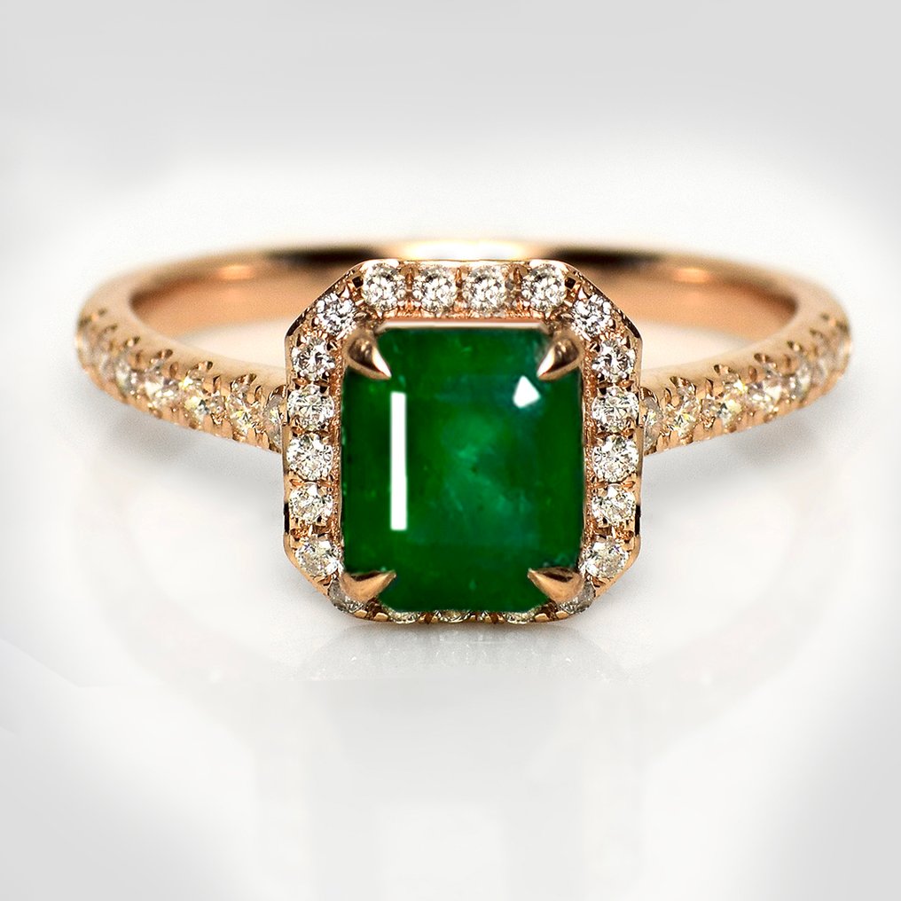 Sans prix de réserve - Bague - 14 carats Or rose, IGI 2,05 ct Zambie Vert Intense -  2.43ct. tw. Émeraude - Diamant #1.0