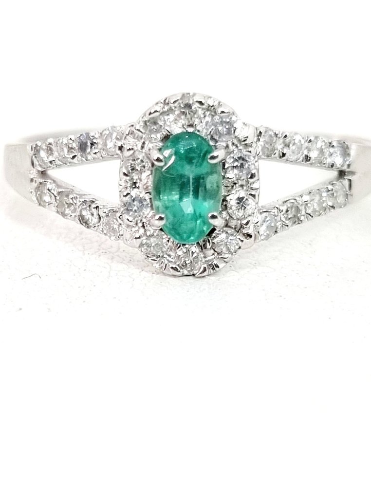 Ring - 18 kt Weißgold Smaragd - Diamant #2.1