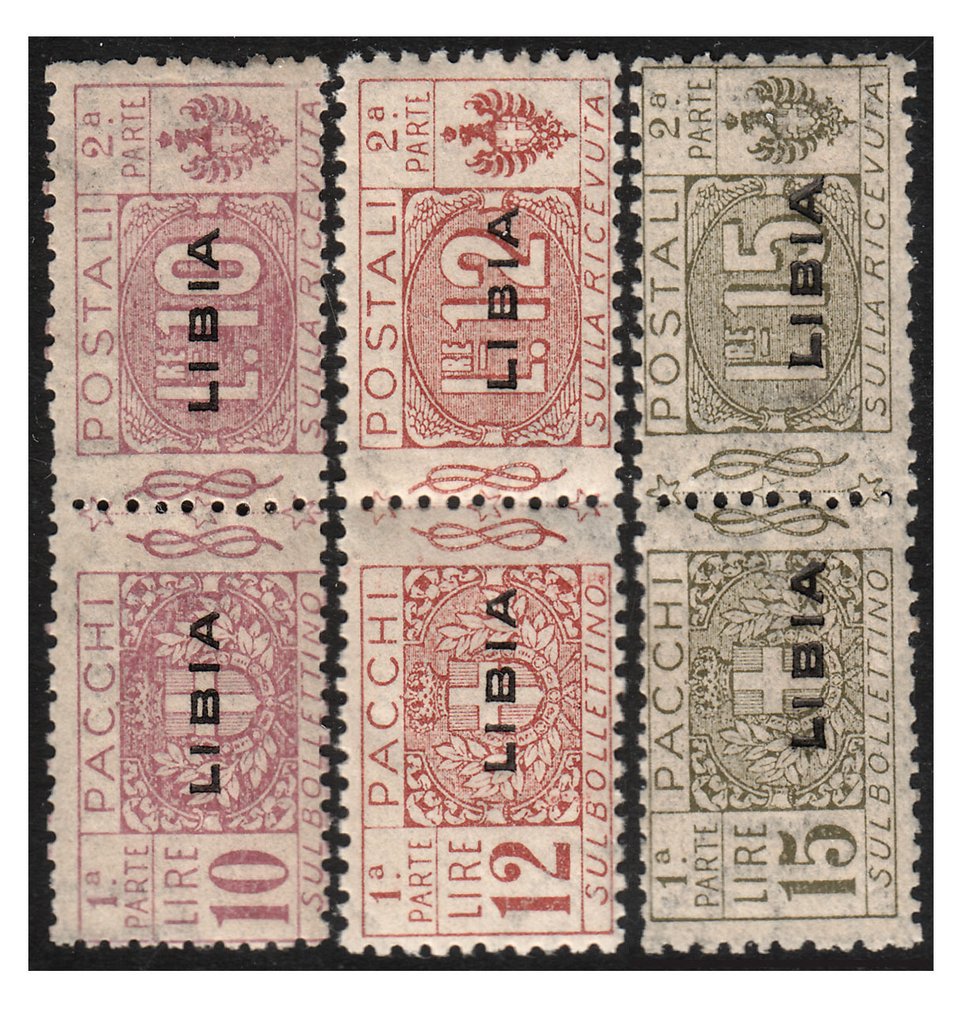 Italian Libya 1924 - Postal packages, three high-value items from the series. - Sassone n. 10/11/12 #1.0