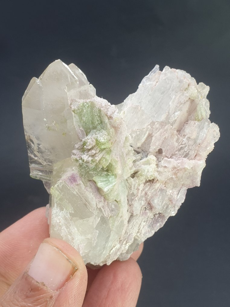 Kunzite με χαλαζία Δείγμα - Ύψος: 70 mm - Πλάτος: 55 mm- 95 g - (1) #1.0