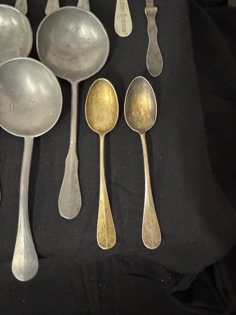 Skje (28) - Tinn, Forsølvet, Alpacca, Albaloid - Antikk sett med bestikk #4.3