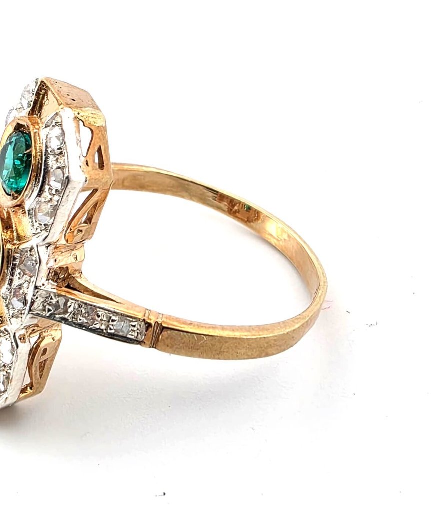 Nincs minimálár - Gyűrű - 9 Kt Rózsa arany, Ezüst Smaragd - Gyémánt #4.3