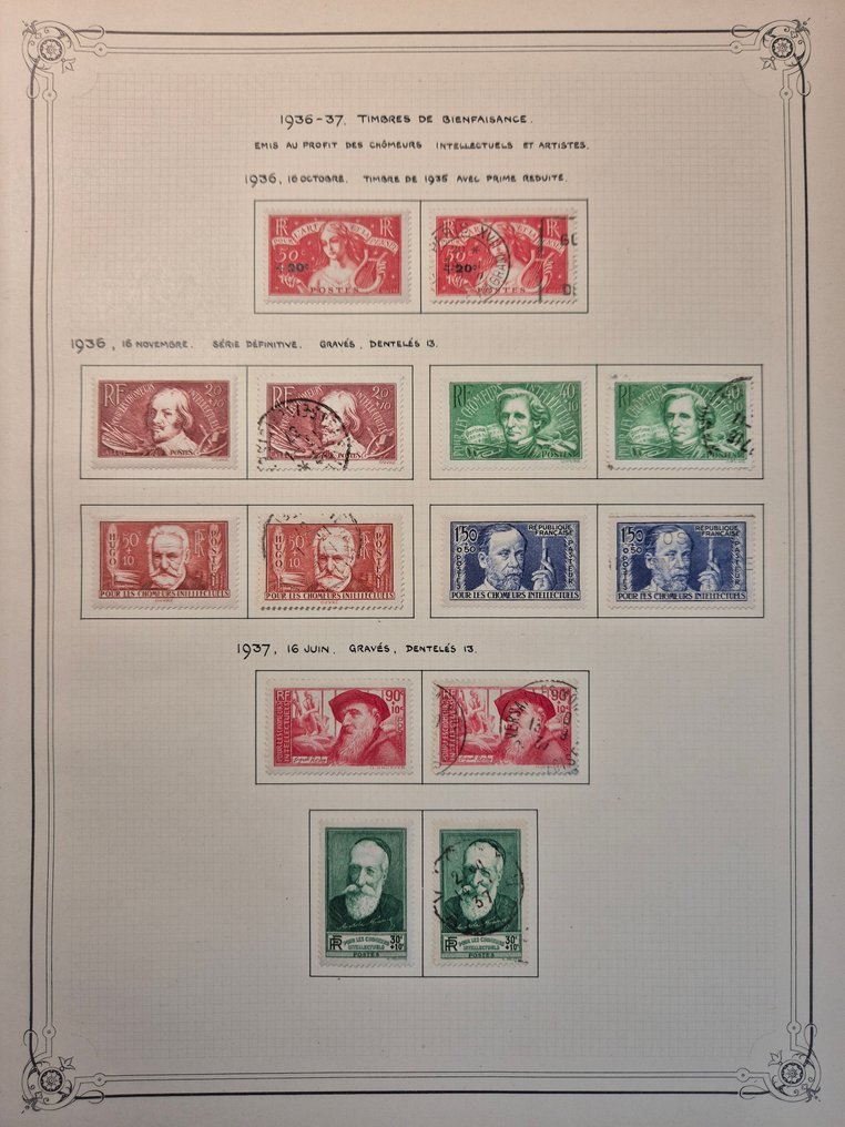 法國 1936/1939 - 选择编号在314至449之间的SM套装，全新*且已邮戳在纸张上。非常漂亮。 - Yvert #3.2