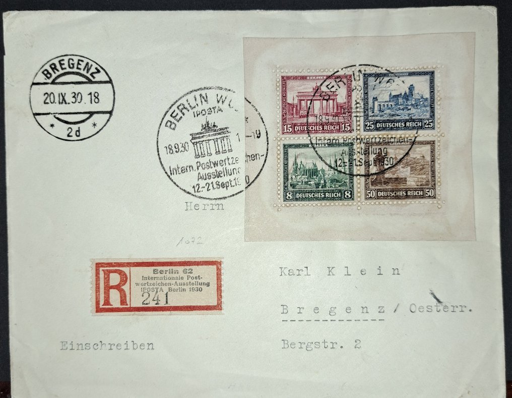 Cesarstwo Niemieckie 1930 - Herzstück Block 1 z SSt. z BERLIN do BREGENZ z dnia 18.9.1930 - Block 1 #1.0