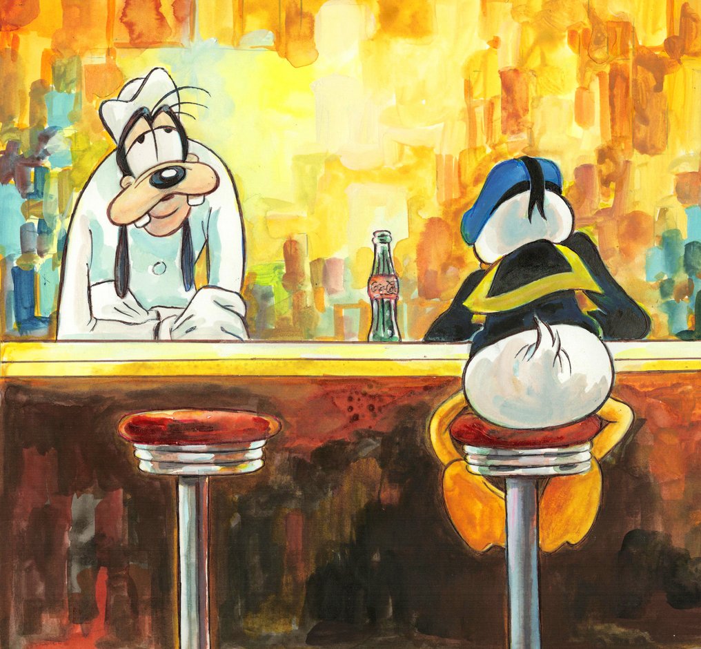 Tony Fernandez - Donald & Goofy ispirati a 'Nighthawks' di Hopper (1942) - Artist Proof (AP) – Hand-Signed #2.1