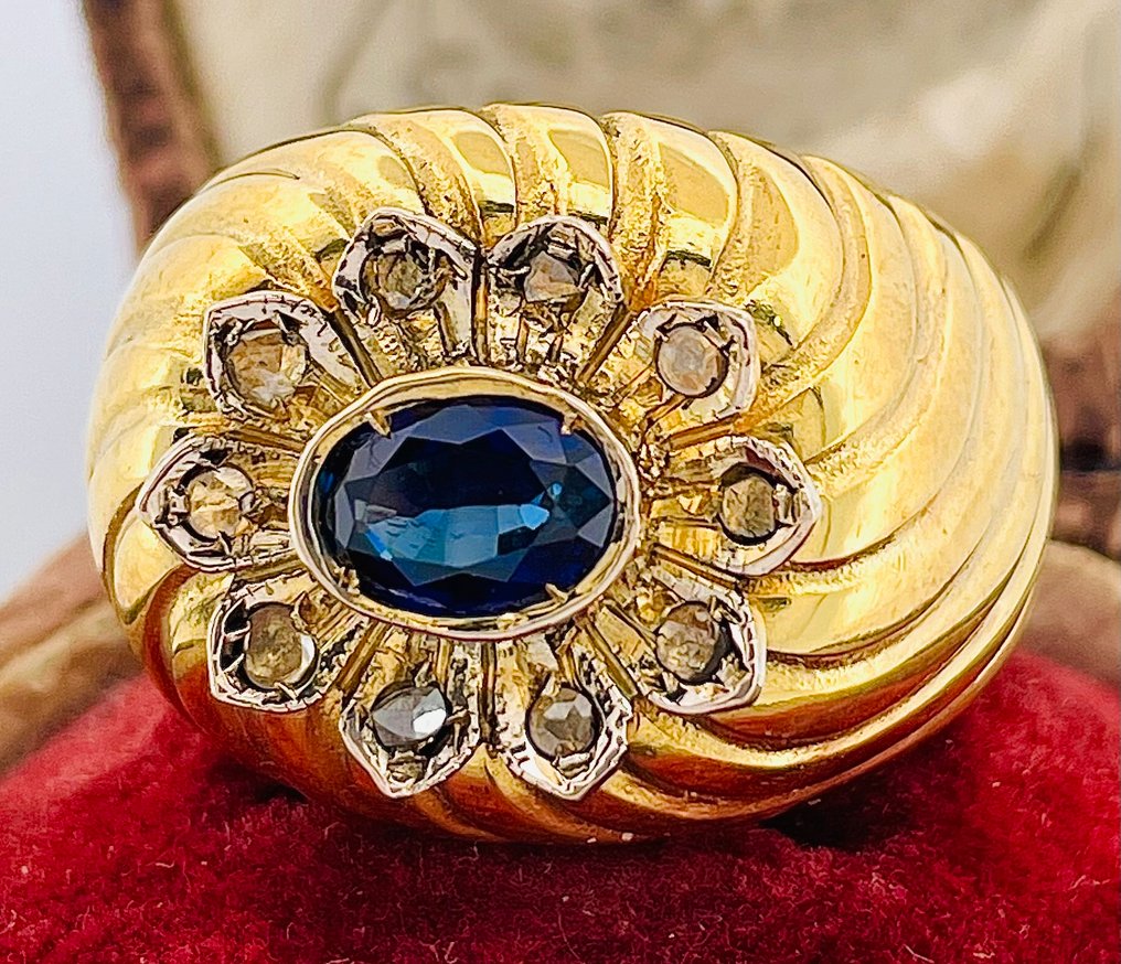 沒有保留價 - 戒指 - 9 節 黃金, 銀 藍寶石 - 鉆石 #2.1