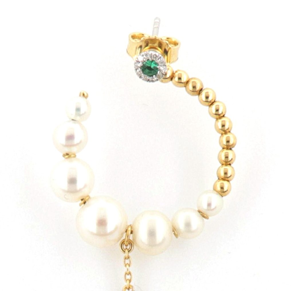 Drop fülbevaló - 18 kt. Sárga arany, Fehér arany - 0.75ct. tw. Smaragd - Gyémánt #3.2