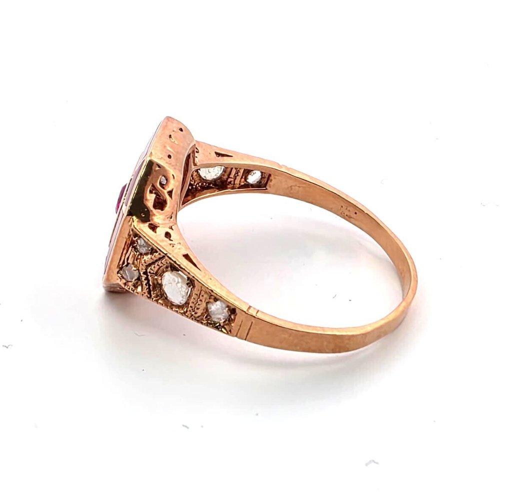 Fără preț de rezervă - Inel - 9 kt. Aur roz, Argint Rubin - Diamant #3.2