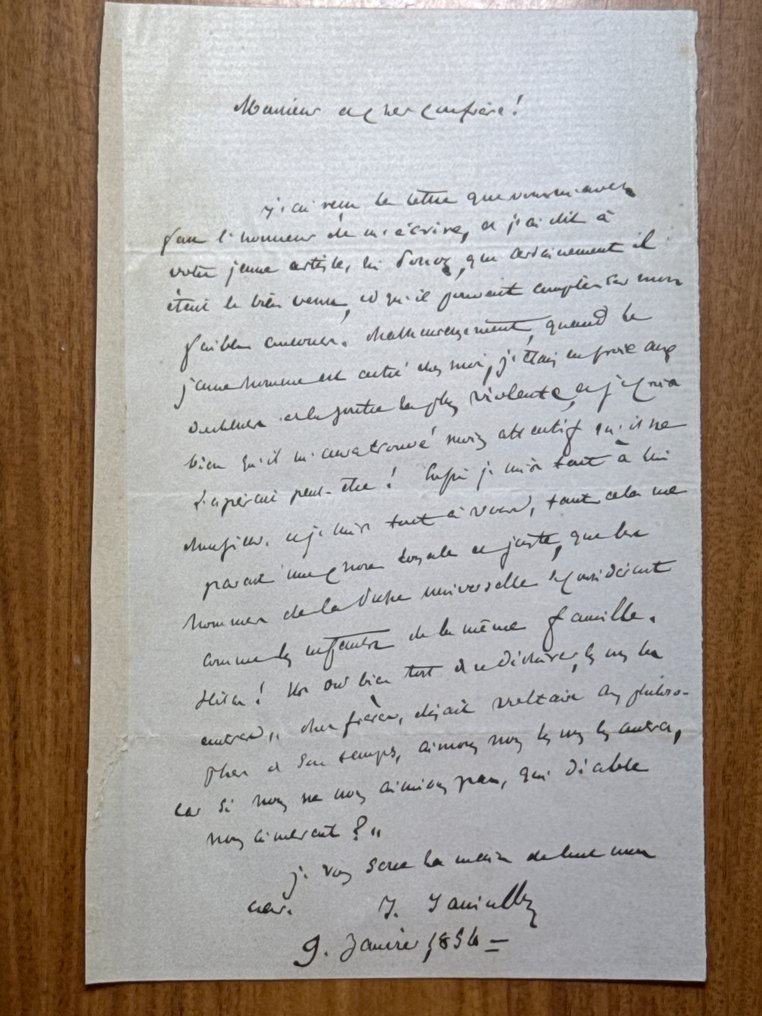Jules Janin (1804–1874) French writer and critic. - Autograph signed letter to a colleague regarding the promotion of a young colleague - 1856 #1.0