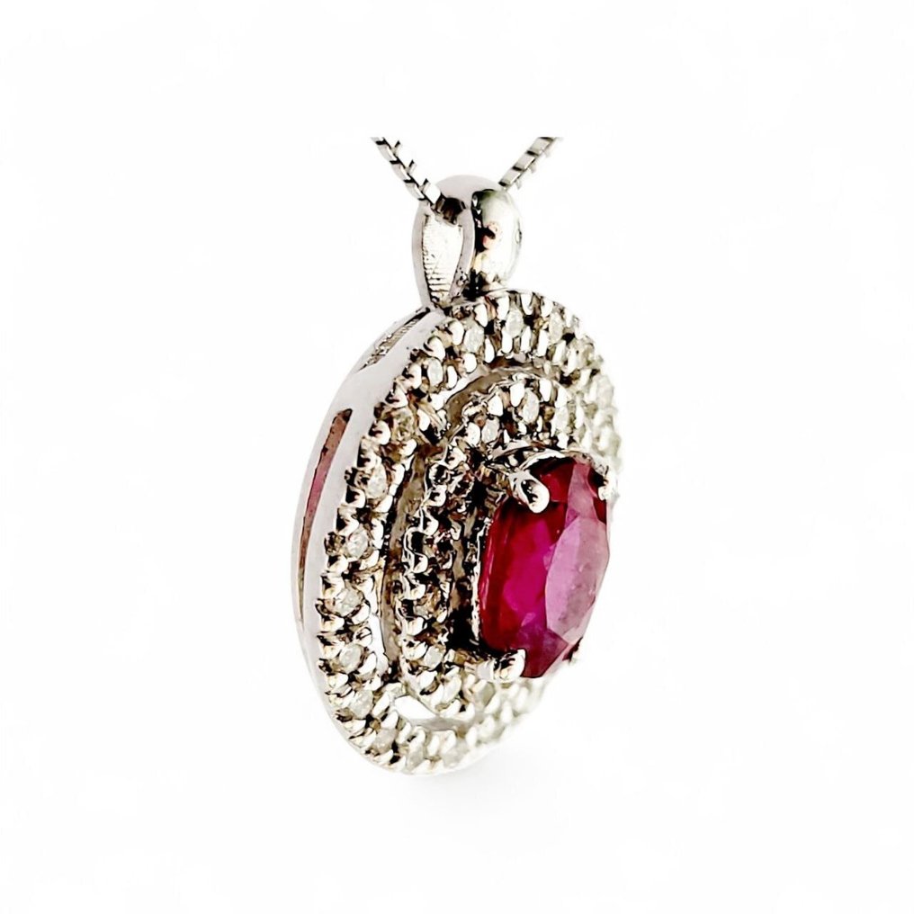 Κολιέ με μενταγιόν - 18 καράτια Λευκός χρυσός - 2.20ct. tw. Διαμάντι (Φυσικό) - Ρουμπίνι - Κατασκευασμένο στην Ιταλία #4.3