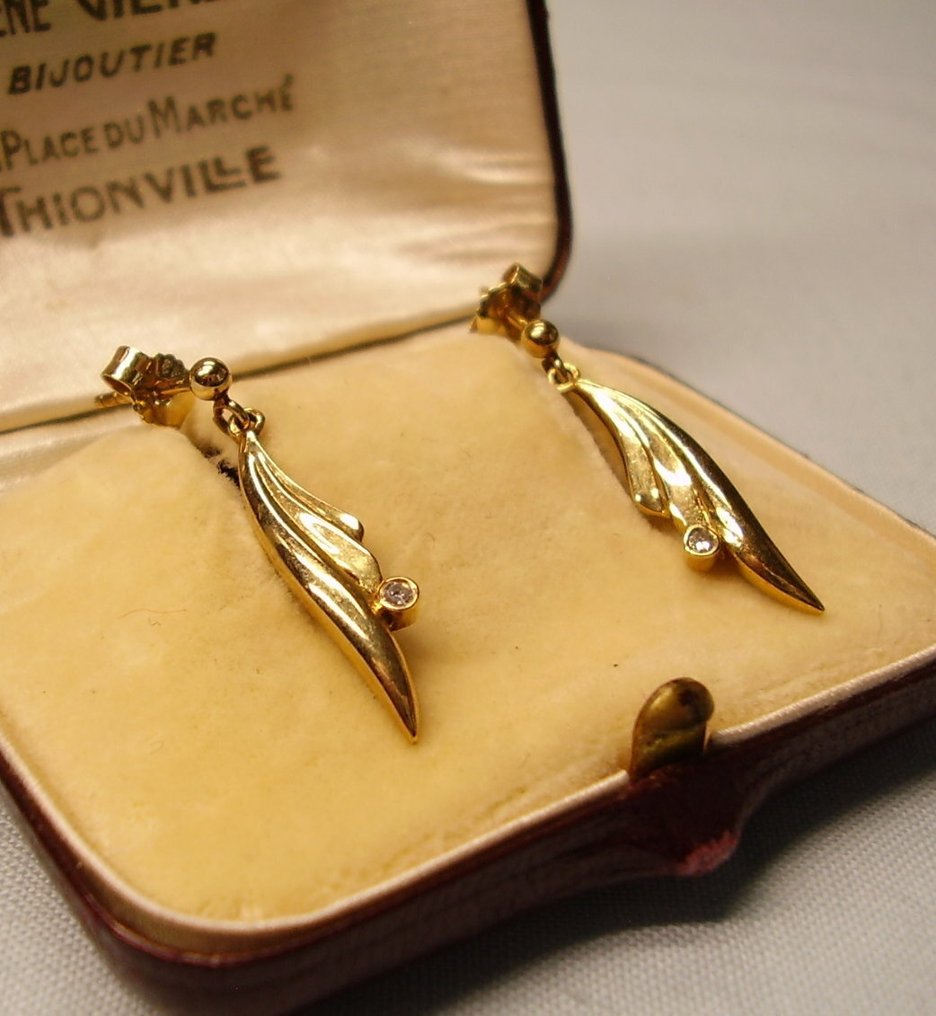 χωρίς τιμή ασφαλείας - Σκουλαρίκια - 8 καράτια Κίτρινο χρυσό -  0.03ct. tw. Διαμάντι (Φυσικό)  - Σχεδιασμός σχεδιαστή με διαμάντια. #1.0