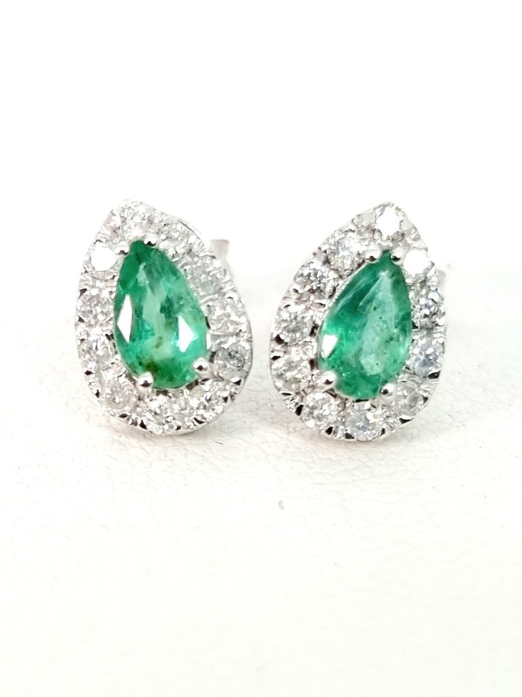 Ohrringe - 18 kt Weißgold Smaragd - Diamant #1.0