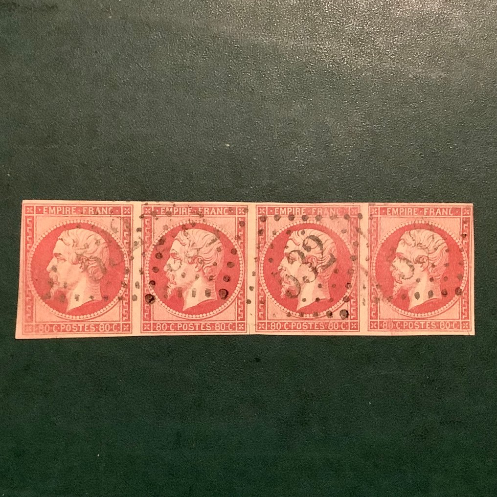 Franciaország 1859 - 80 cent Napoleon Empire rózsaszín árnyalatban, csíkos kivitelben, Brun jóváhagyással. - Yvert 17 B #1.0