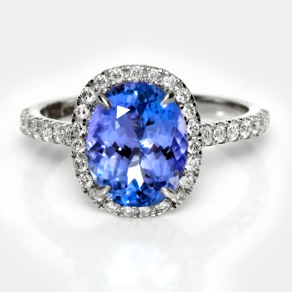 χωρίς τιμή ασφαλείας - Δαχτυλίδι - 14 καράτια Λευκός χρυσός, HRD 3.08 ct Intense Blue - 3.54ct. tw. Τανζανίτης - Διαμάντι #1.0