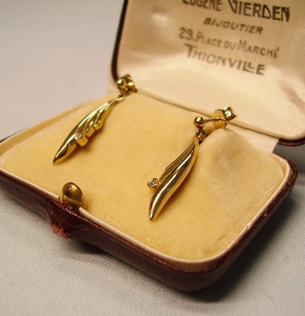 χωρίς τιμή ασφαλείας - Σκουλαρίκια - 8 καράτια Κίτρινο χρυσό -  0.03ct. tw. Διαμάντι (Φυσικό)  - Σχεδιασμός σχεδιαστή με διαμάντια. #2.1