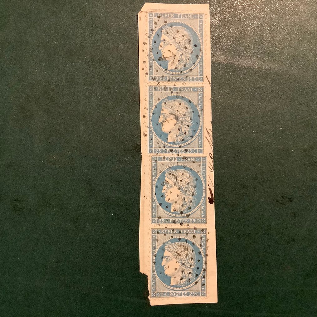 Frankrijk 1872 - 25 cent Ceres Dentelez fragment met twee paartjes met stempel anker - Yvert 60A #1.0
