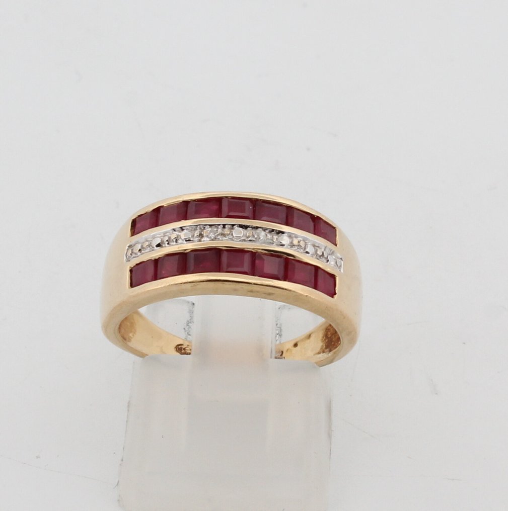 没有保留价 - 戒指 - 18K包金 黄金 红宝石 - 钻石 #1.0