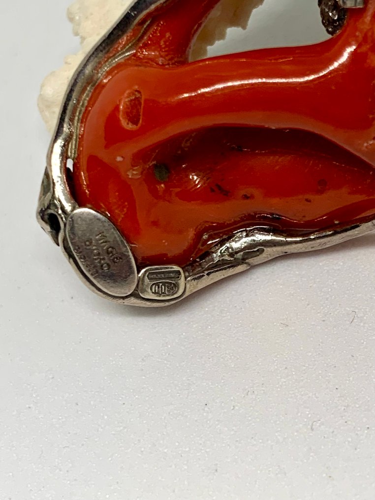 Vér korall - Ezüst - Függő - Vörös korall medál #4.3