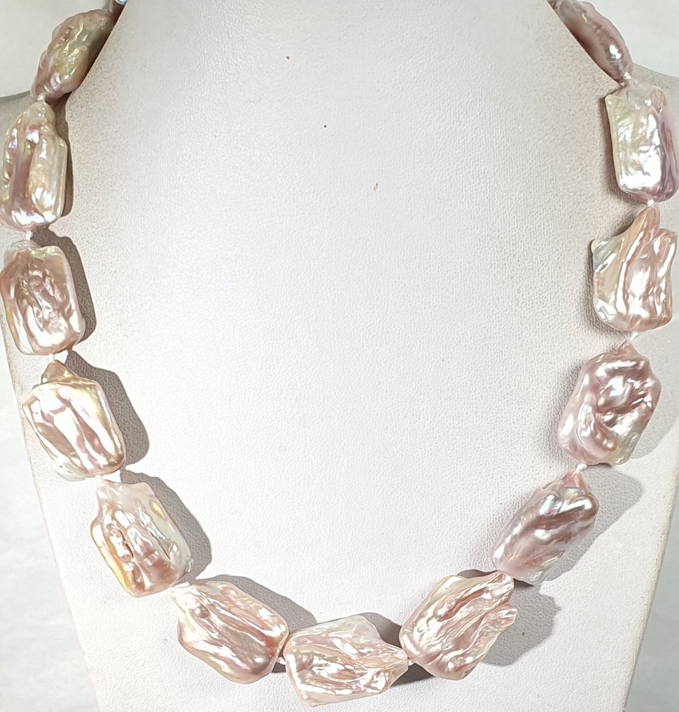 天然淡水粉紅珍珠 - 超大 - 純潔的象徵 - 925純銀 - 非常特別 - 頸鏈 #1.0