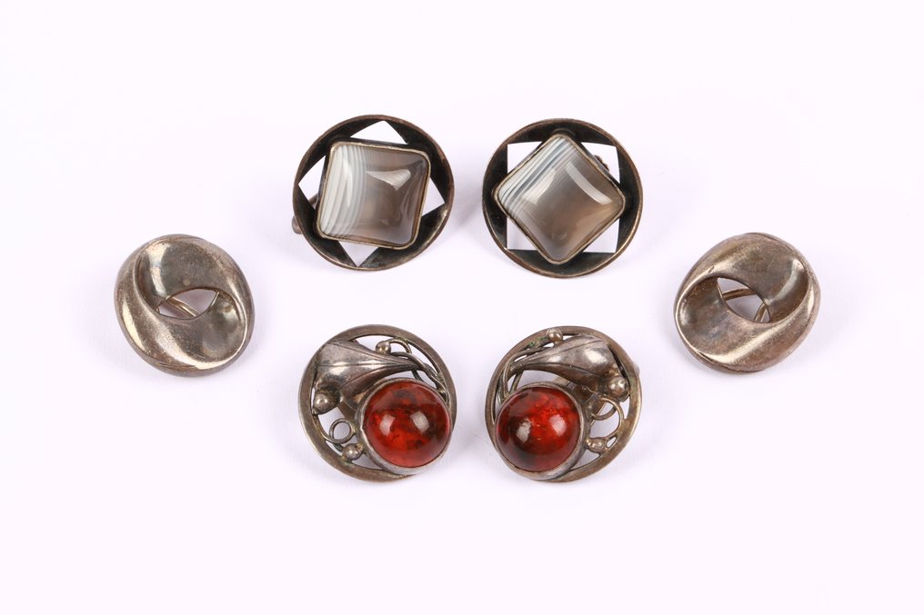 没有保留价 - 耳环 银 - 三对复古玛瑙 #1.0