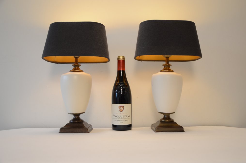 檯燈 (2) - 一对优雅的花瓶台灯 - 黃銅, 陶瓷, 亞麻 #3.2