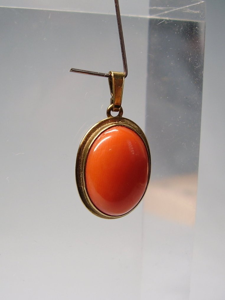 Fără preț de rezervă - Pandantiv - 8 ct. Aur galben - 7.00ct. tw. Coral - Pandantiv Art-Deko cu coral #3.2