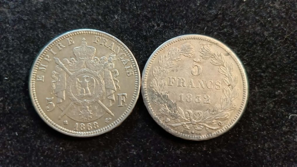 法国. 5 Francs 1832-Q & 1868-BB (lot of 2 coins)  (没有保留价) #1.0