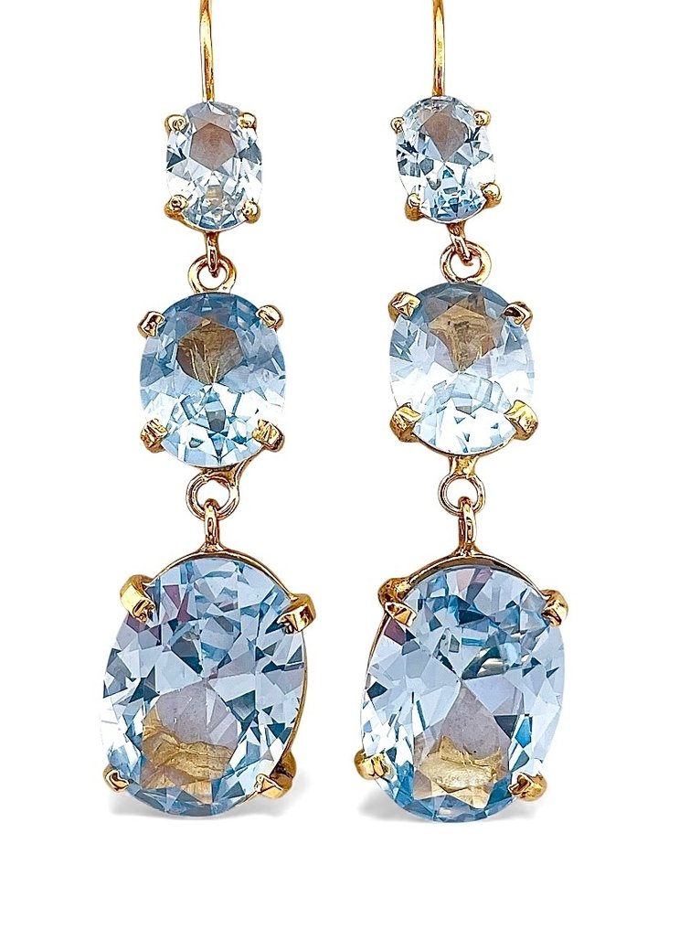 Nincs minimálár - Drop fülbevaló - 9 Kt Sárga arany, Ezüst Akvamarin #3.2