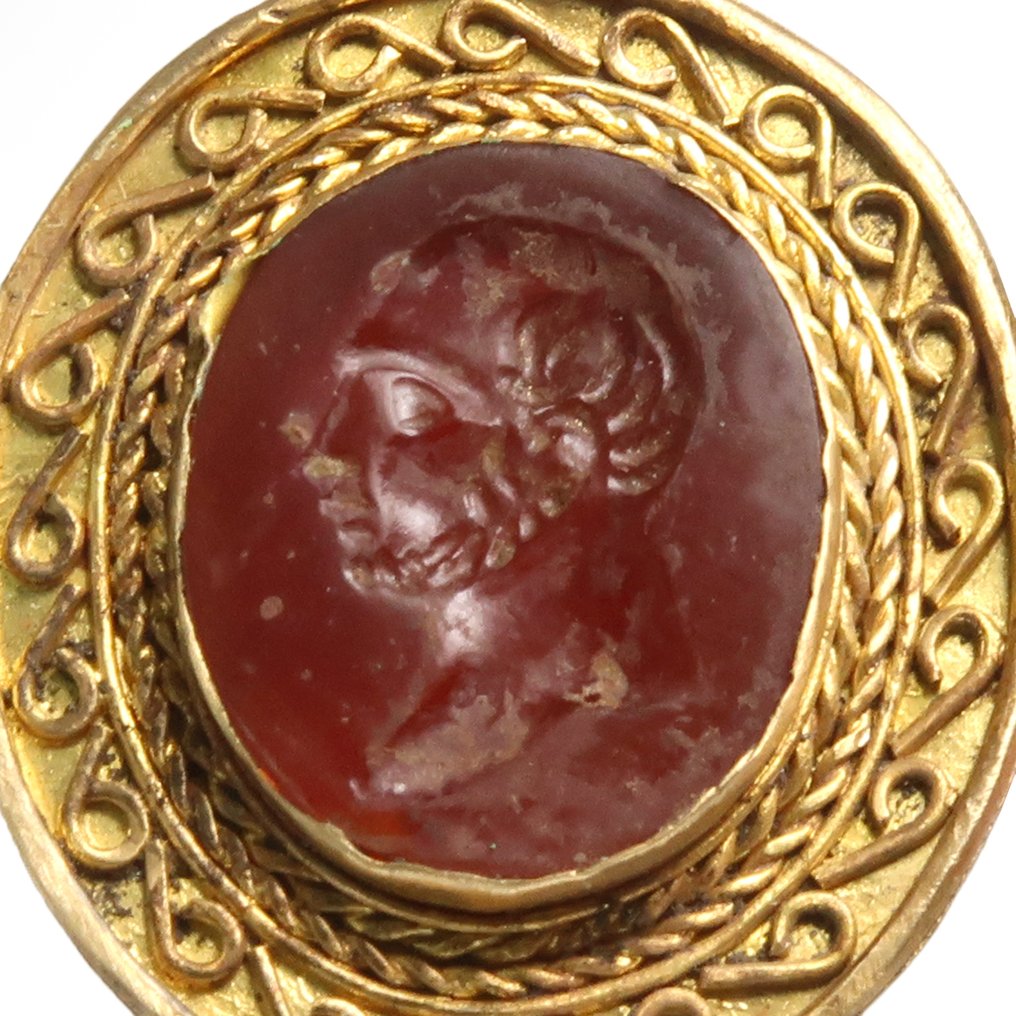Replik eines antiken Römers Gold, Karneol Anhänger mit Intaglio eines Kaisers. #1.0