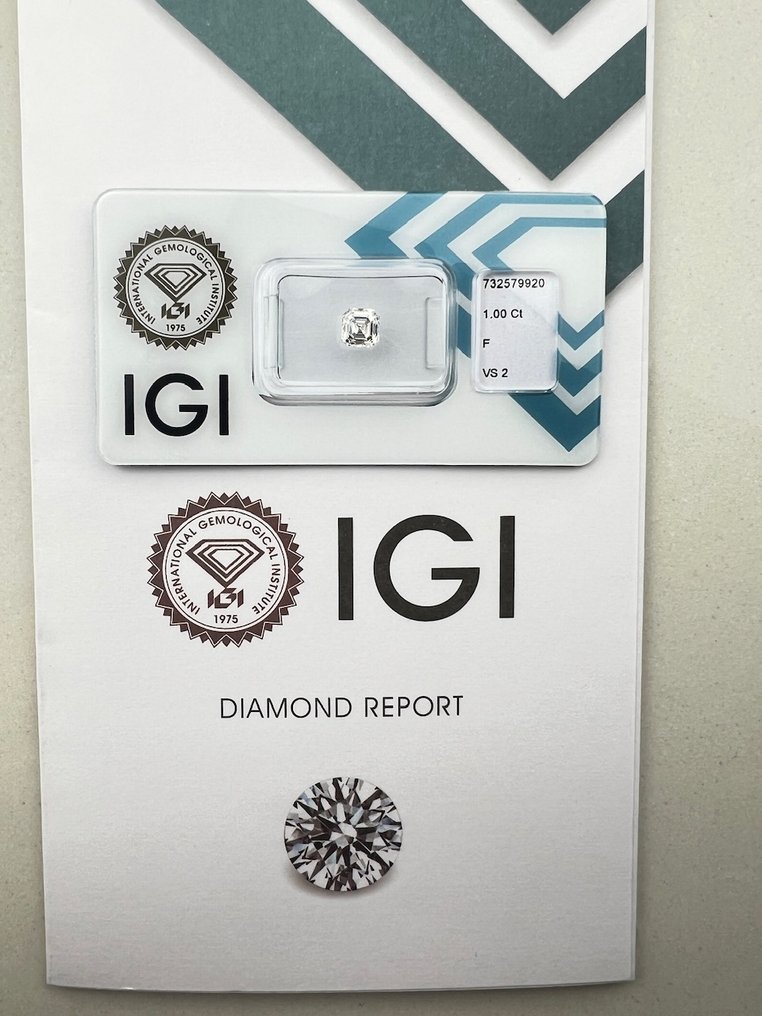 Sem preço de reserva - 1 pcs Diamante (Natural) - 1.00 ct - Esmeralda - F - VS2 - International Gemological Institute (IGI) #1.0
