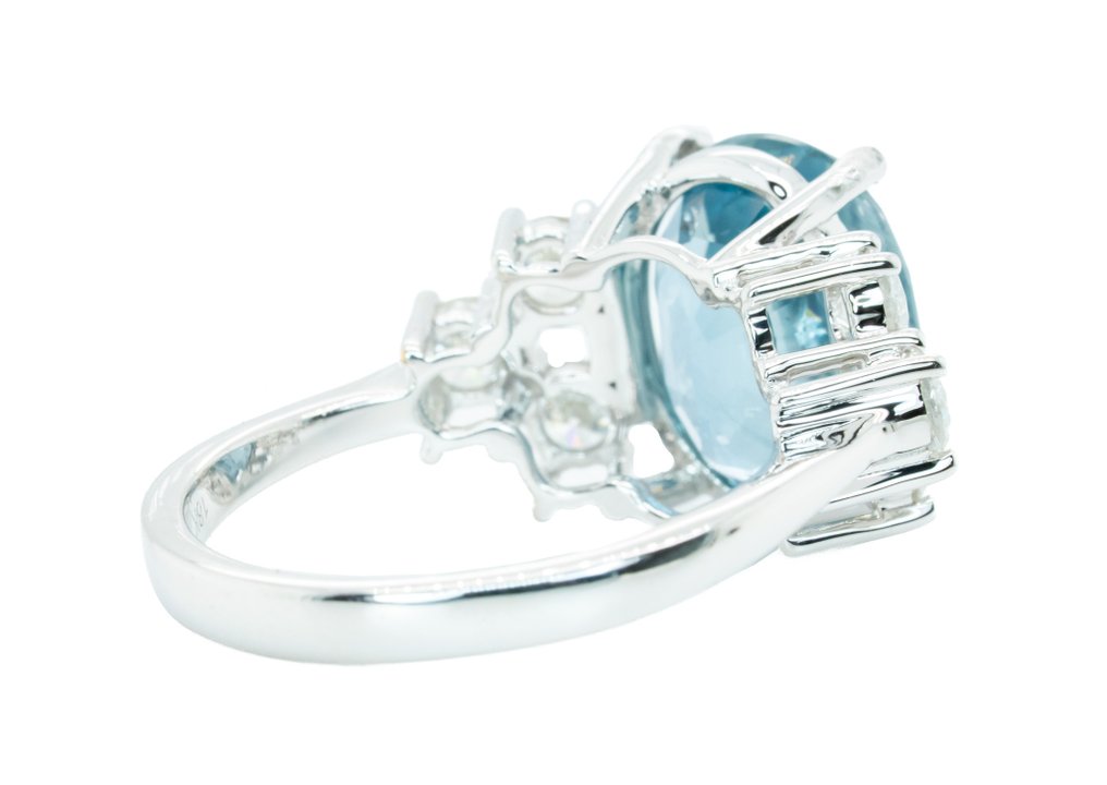 Δαχτυλίδι - 14 καράτια Λευκός χρυσός, Blue (Βιρμανία, Χωρίς Θερμότητα) - 7.37ct. tw. Ζαφείρι - Διαμάντι - 0.95 καρατίων -SI #4.3