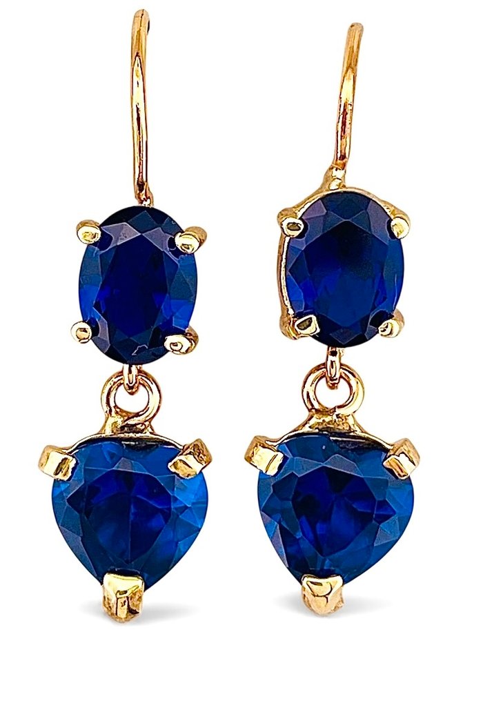 Nincs minimálár - Drop fülbevaló - 9 Kt Sárga arany, Ezüst Zafír - Zafír #1.0