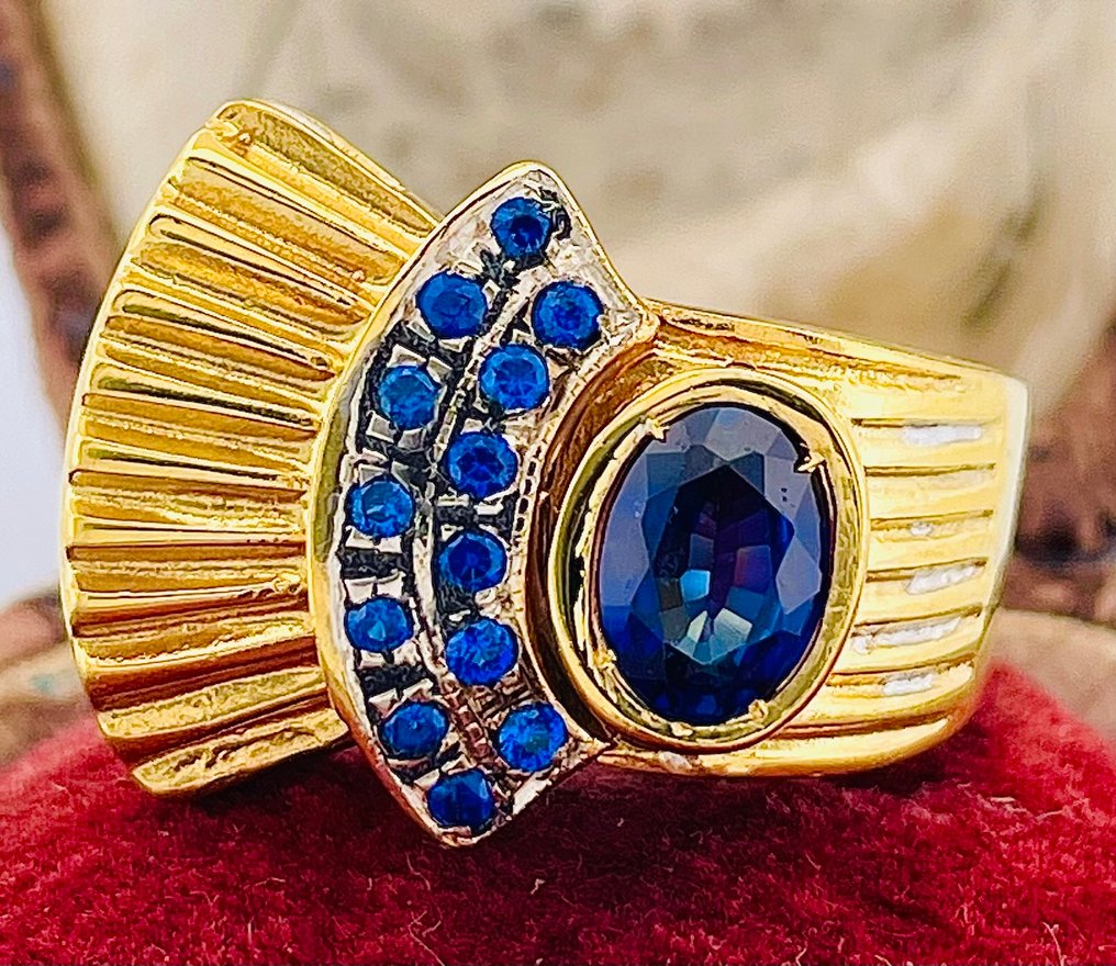 Senza prezzo di riserva - Anello - 9 kt Oro giallo, Argento Zaffiro #2.1