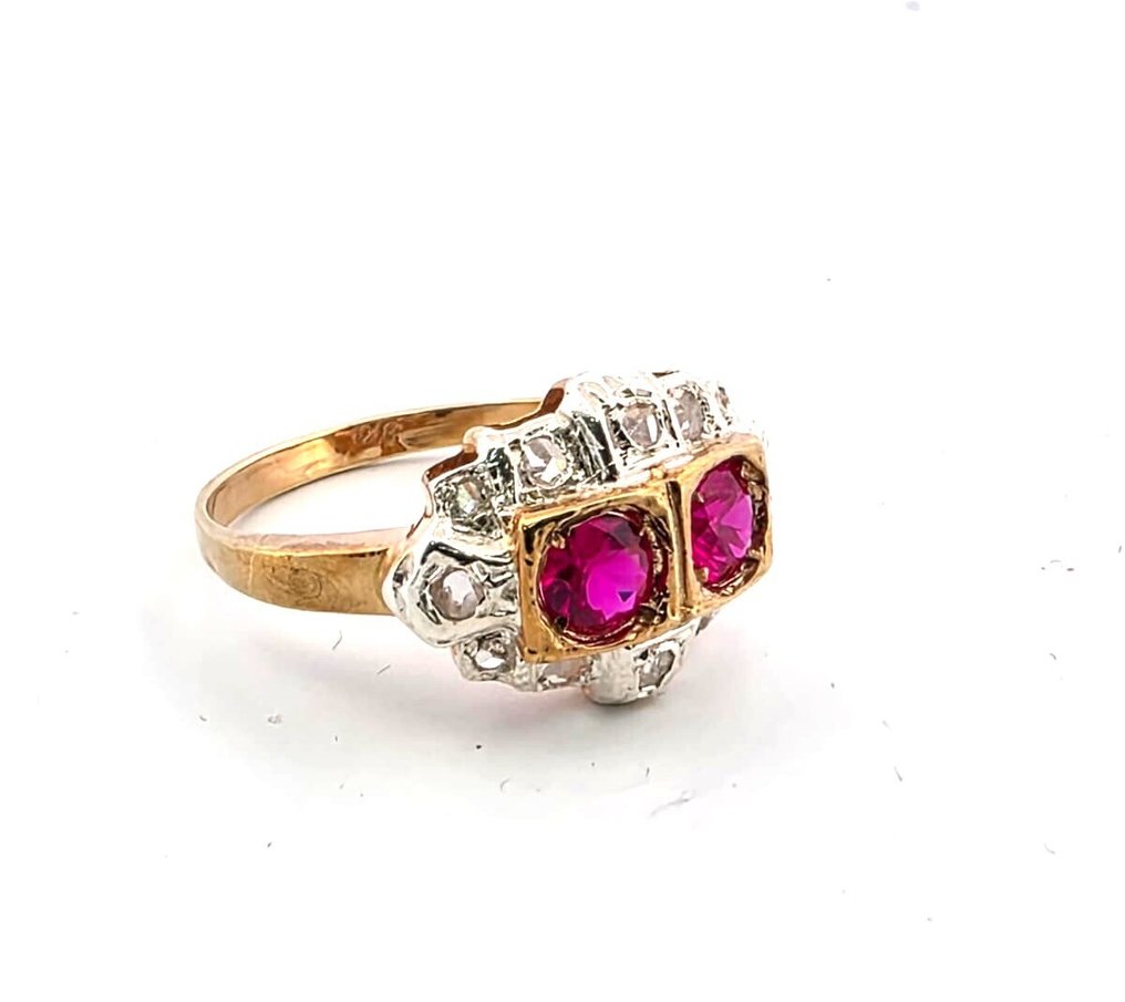 没有保留价 - 戒指 - 9 kt. 银, 黄金 红宝石 - 钻石 #4.3