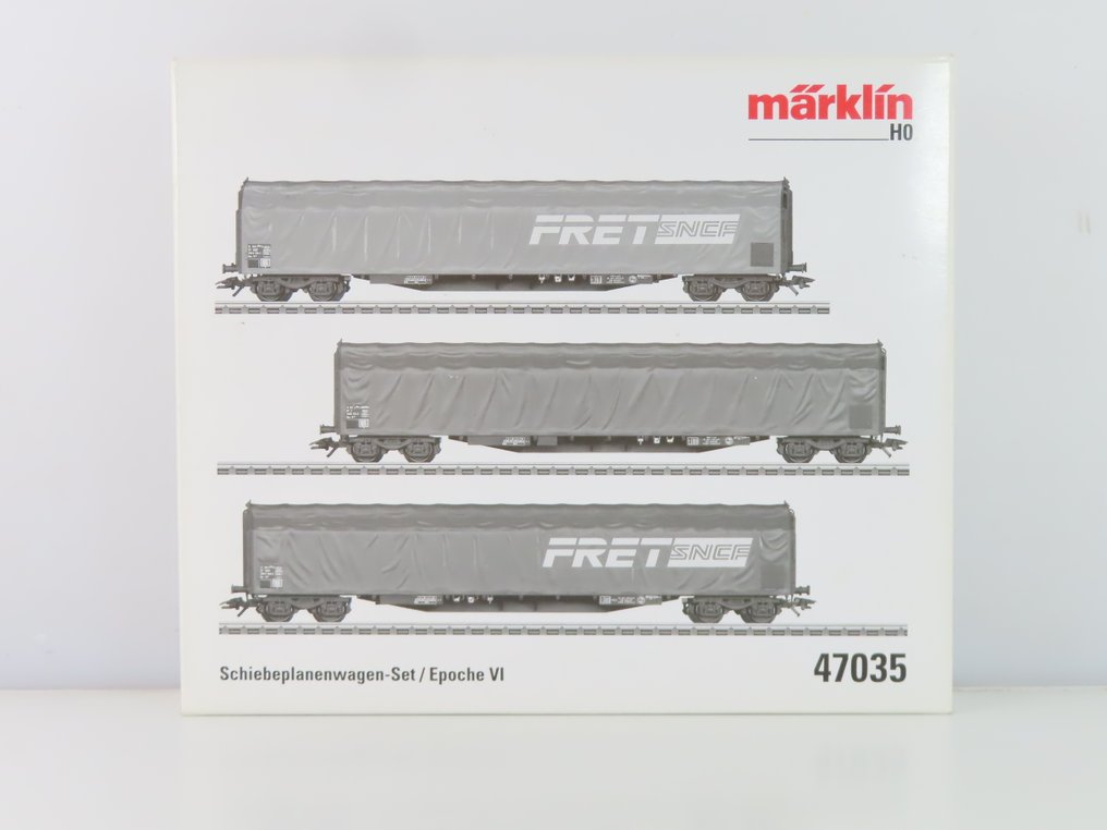 Märklin H0 - 47035 - Ensemble de wagons de marchandises pour trains miniatures (1) - Ensemble de wagons de marchandises en trois parties avec wagons fermés à quatre essieux. - SNCF #3.2