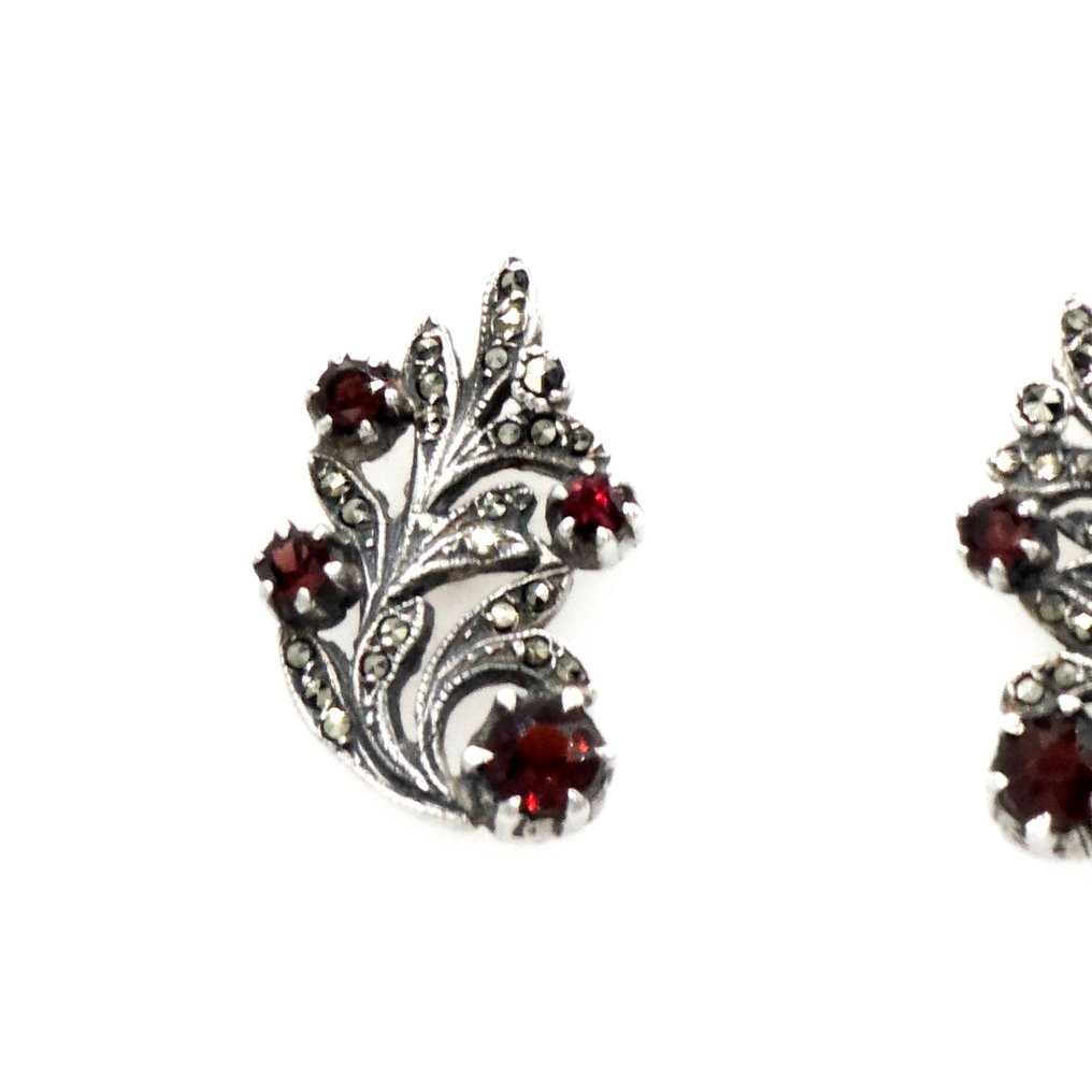 Argento, Argento sterling 925, granato e marcasite - Orecchini - Art Deco / Art Nouveau #1.0