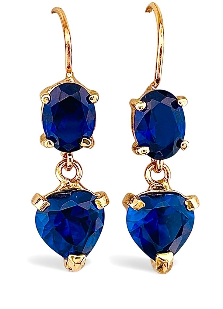 Nincs minimálár - Drop fülbevaló - 9 Kt Sárga arany, Ezüst Zafír - Zafír #4.3