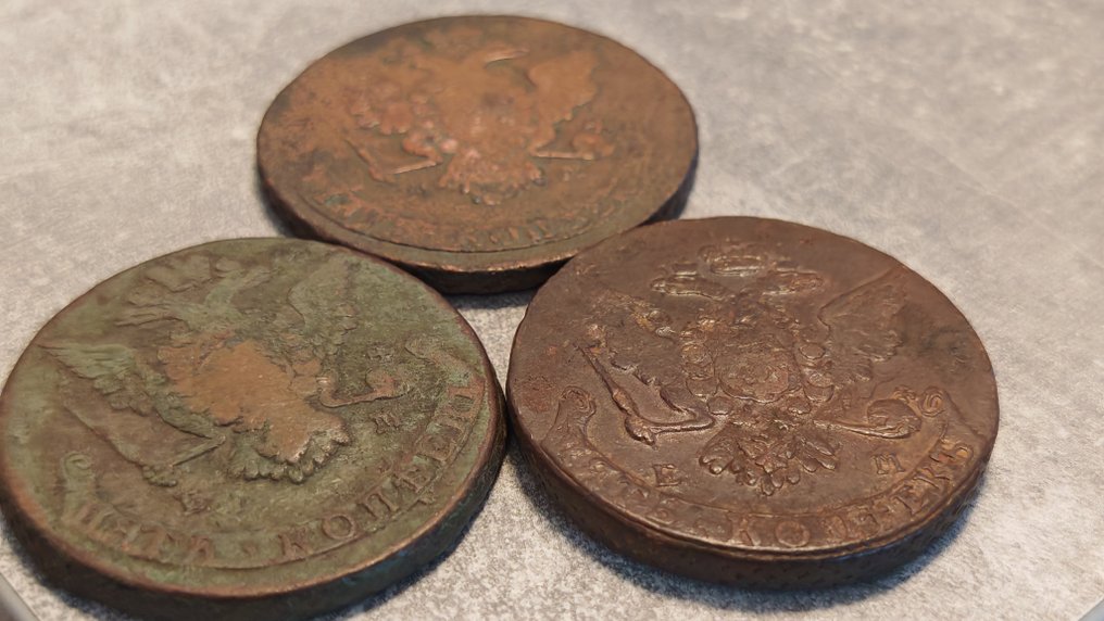 Russian Empire Catherine II. 3 stucks from 5 kopek 1600+ (χωρίς τιμή ασφαλείας) #2.1