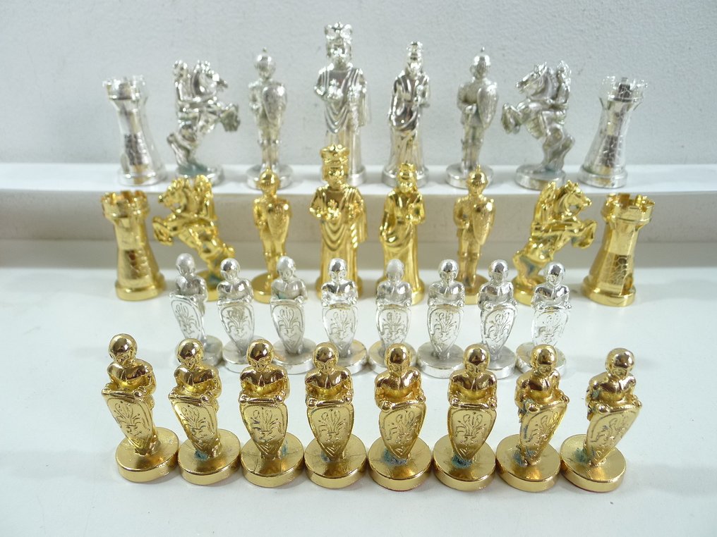 Jeu d'échecs plaqué argent et plaqué or coffret avec couvercle Echiquier 46 x 37 cm King 90mm - Set di scacchi - Collection ELITE - placcato oro o placcato argento #1.0