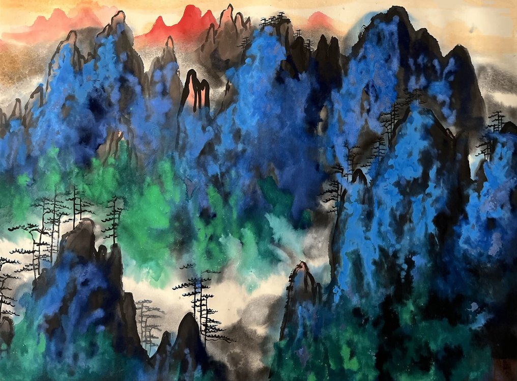 INK AND COLOR ON PAPER PAINTING"Landscape"《泼彩黄山》 - Attributed to - Kina #3.2