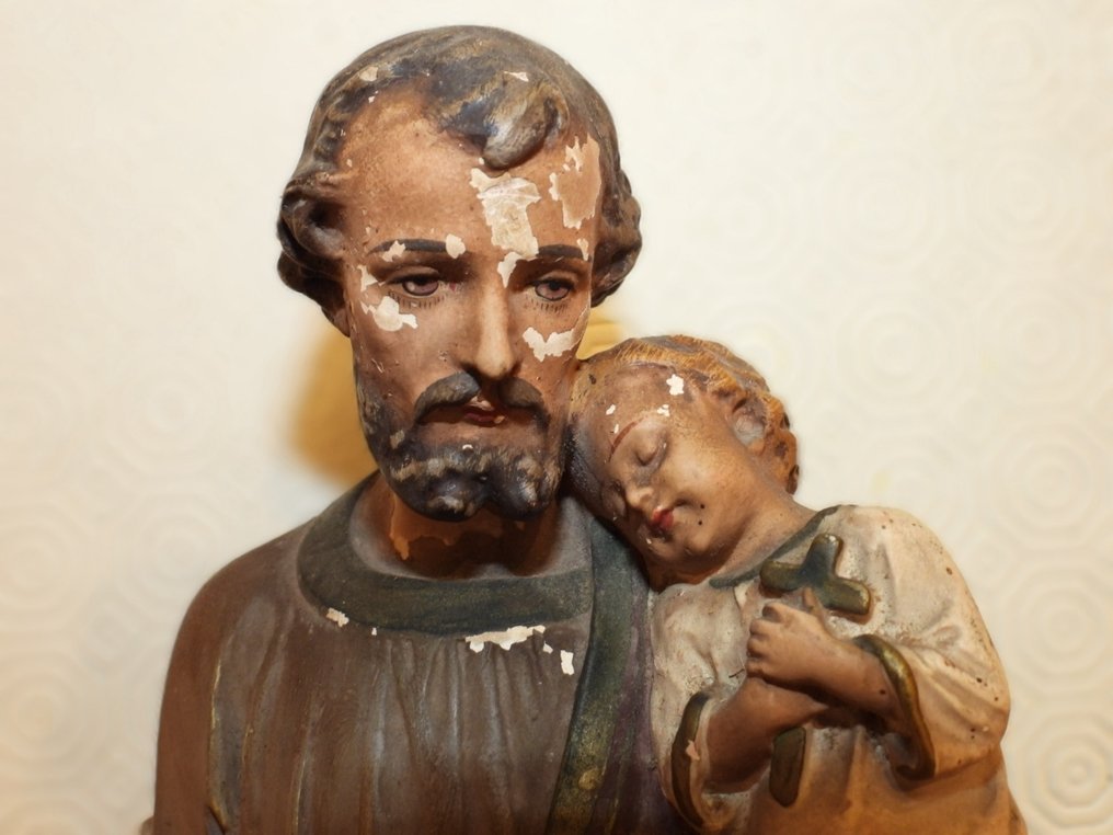 Passalacqua Jose - Szobor, San Giuseppe con Bambino - 41 cm - Gipsz - 1935 #4.3