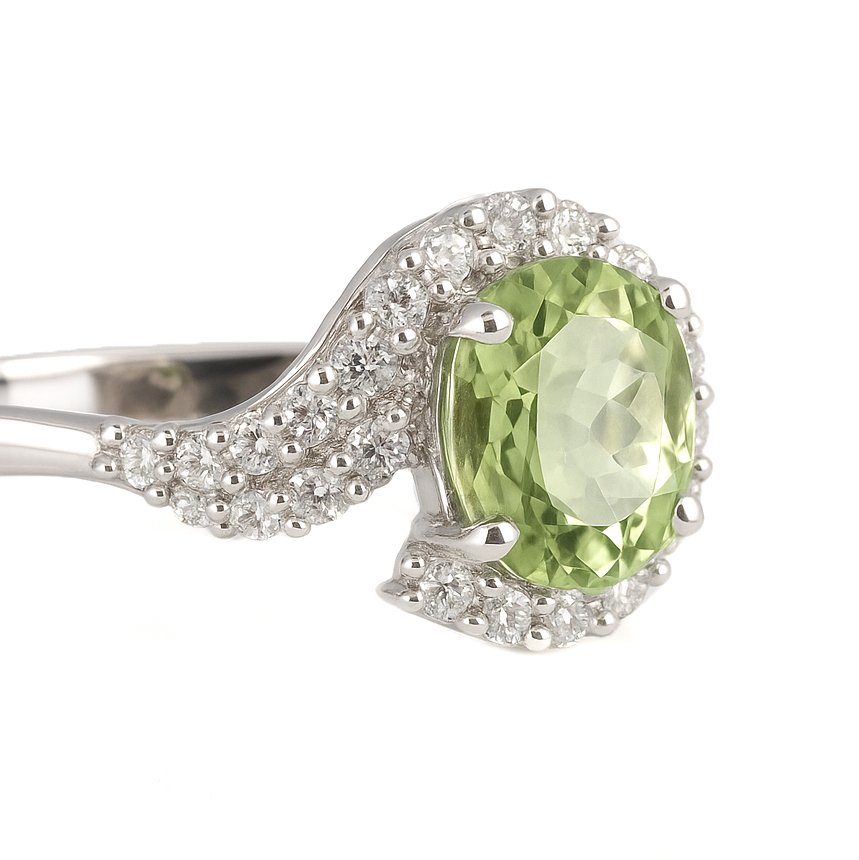 Ring - 18 kt. White gold - 1.57ct. tw. Tourmaline - Diamond #1.0