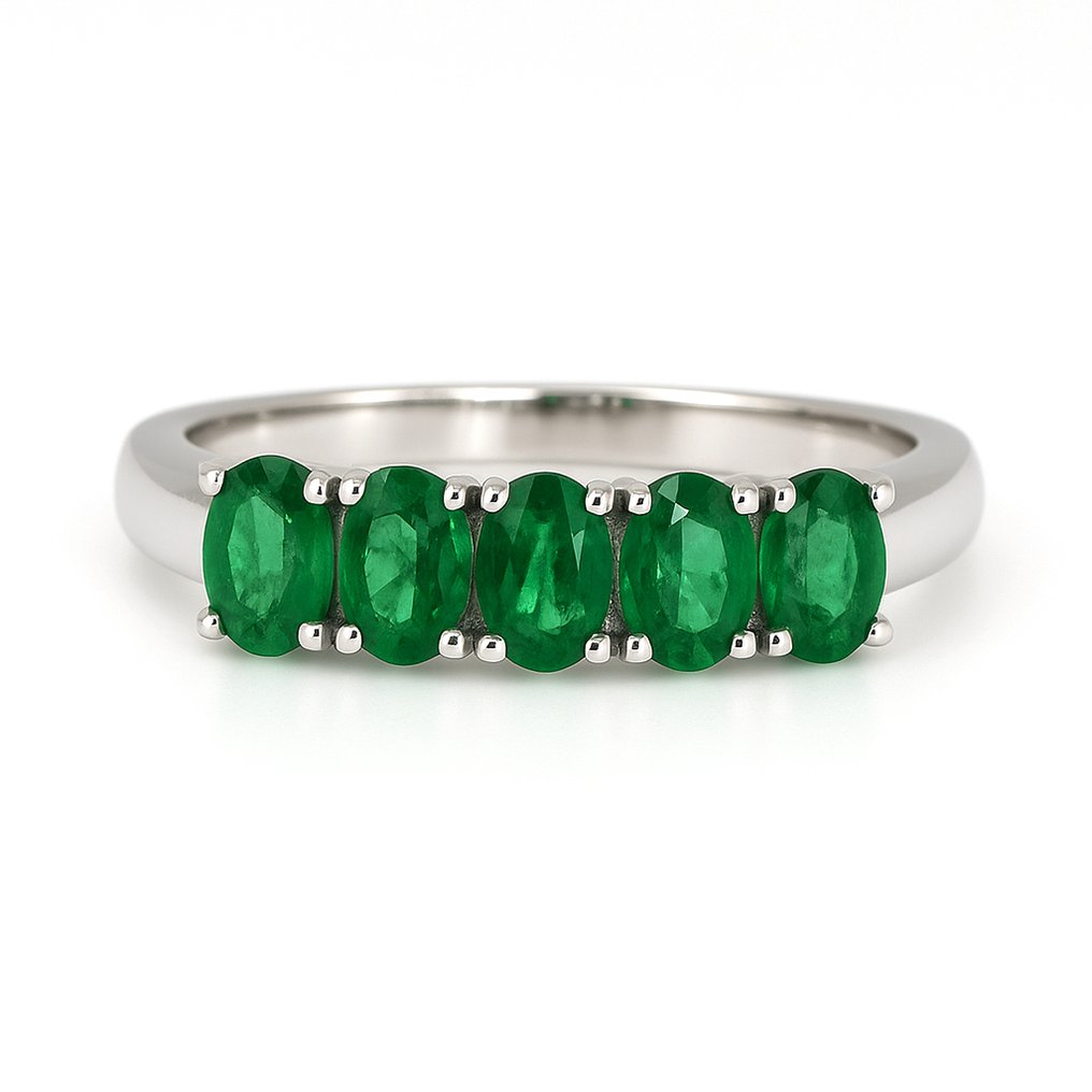 Ring - 18 karat Hvitt gull - 0.70ct. tw. Smaragd #3.2