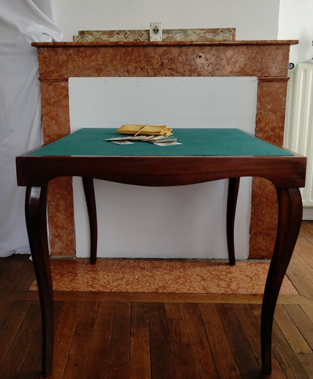 Τραπέζι παιχνιδιών (2) - Πίνακας και Παιχνίδι Μπριτζ - Μαζικό ξύλο από acajou - Χάλυβας - Υφάσματα - Χαρτόνι #2.1