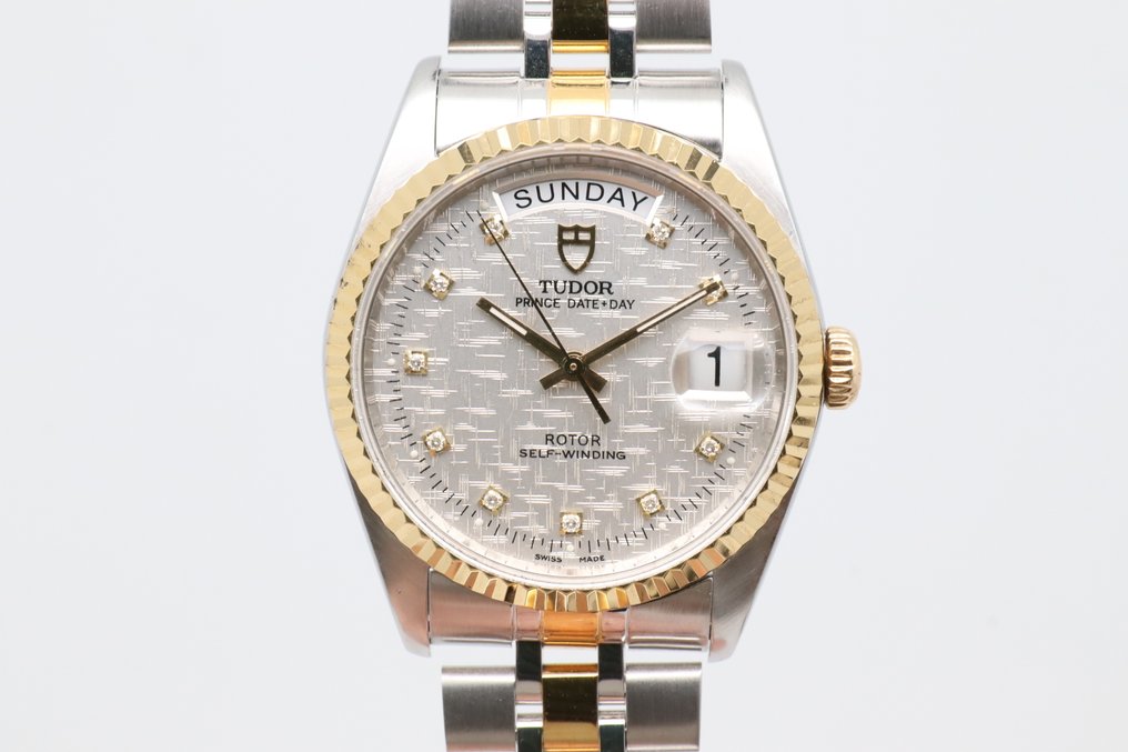 Tudor - Prince Date+Day - Zonder minimumprijs - 76213 | Silver Linen Dial w/ Diamond Settings - Heren - 2000-2010 #1.0
