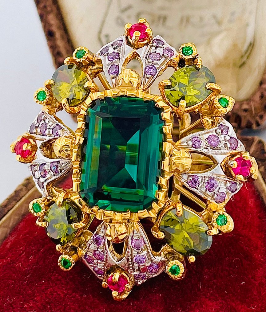 Sans prix de réserve - Bague - 9 carats Or jaune, Argent Pierres précieuses variées #2.1