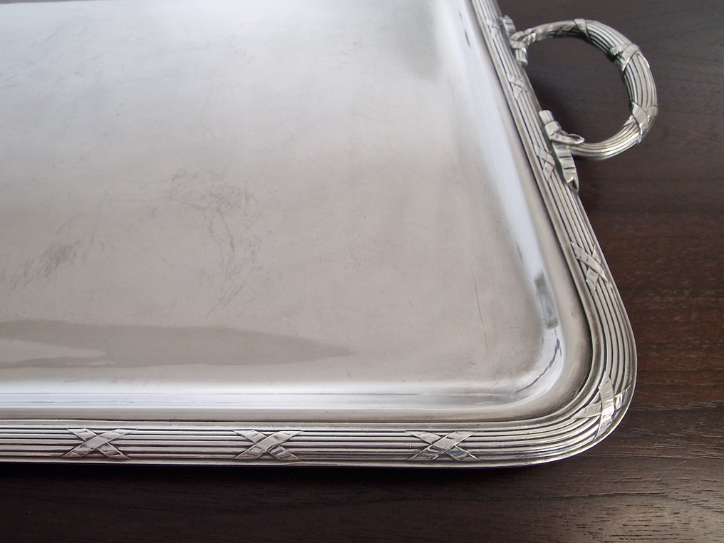Christofle - Serving tray - Silverplated - Reed & Ribbon, 37 × 58 cm #4.3